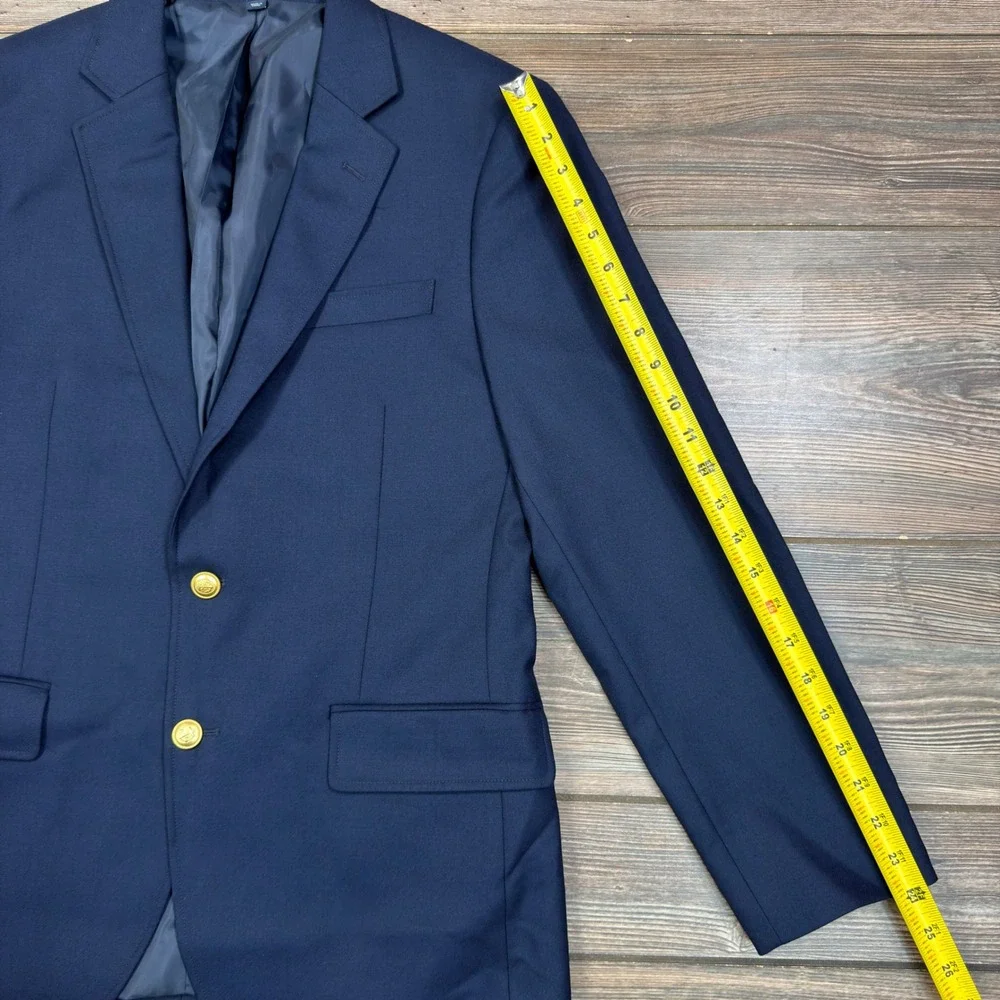 J.Crew Mens Size 38S Thompson University Blazer Navy Blue Gold Button Wool Blend